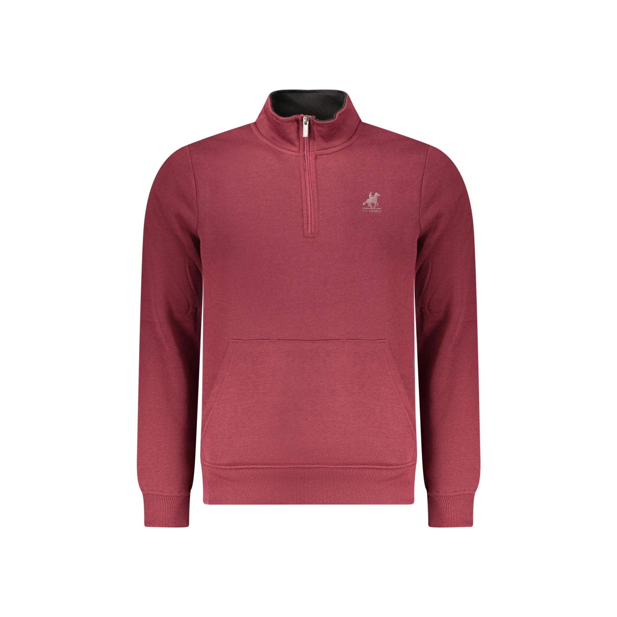 U.S. Grand Felpa Uomo Mezza Zip Tascone Centrale Felpata Stampa Logo Felpe Rosso - foto prodotto